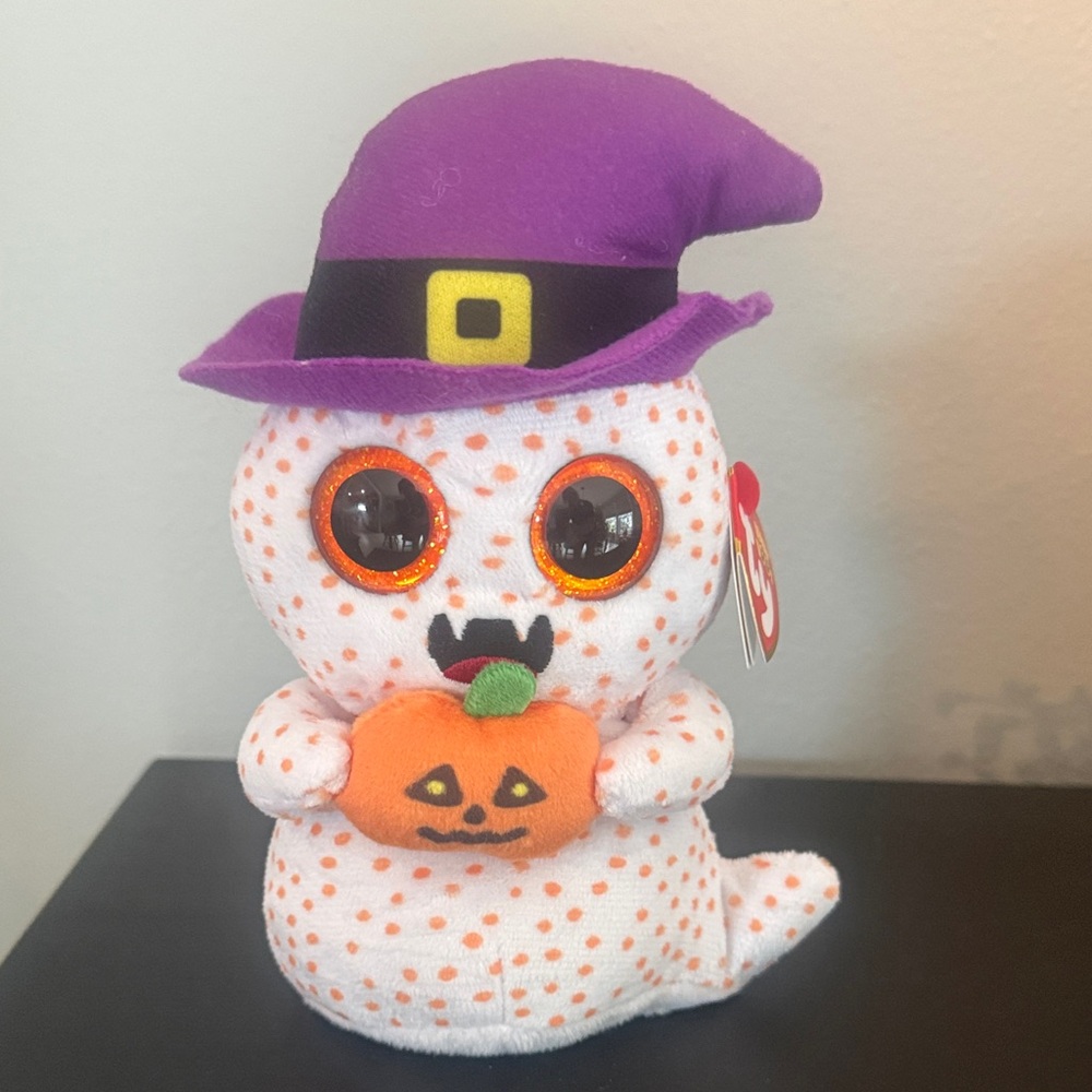 Ty Beanie Boos Ghost with Purple and Orange Accents